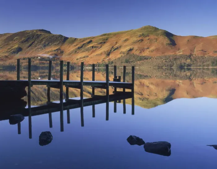 Framed Print : Derwent Water Jetty Reflections, Lake District National Park, Cumbria, England Framed Print : Derwent Water Jetty Reflections, Lake District National Park, Cumbria, England