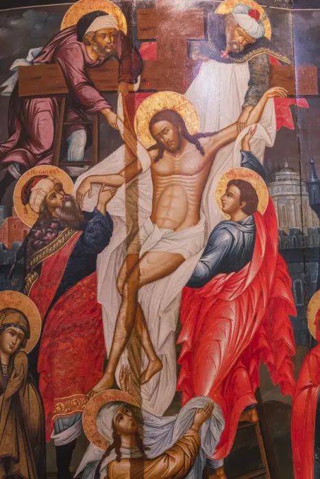 Framed Print : Descent from the Cross icon, Palekh, Ivanovo region, Russia