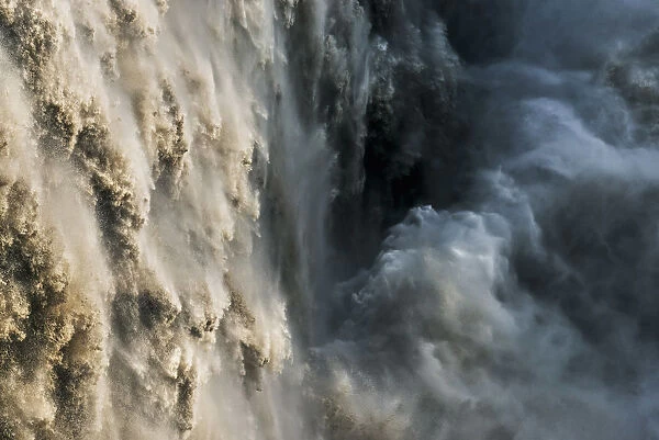 Detailed view of Dettifoss waterfall in late afternoon light, Iceland