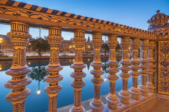 Framed Print : Details of decorated ceramic pillars of balustrade in typical Art Deco style, Plaza Framed Print : Details of decorated ceramic pillars of balustrade in typical Art Deco style, Plaza