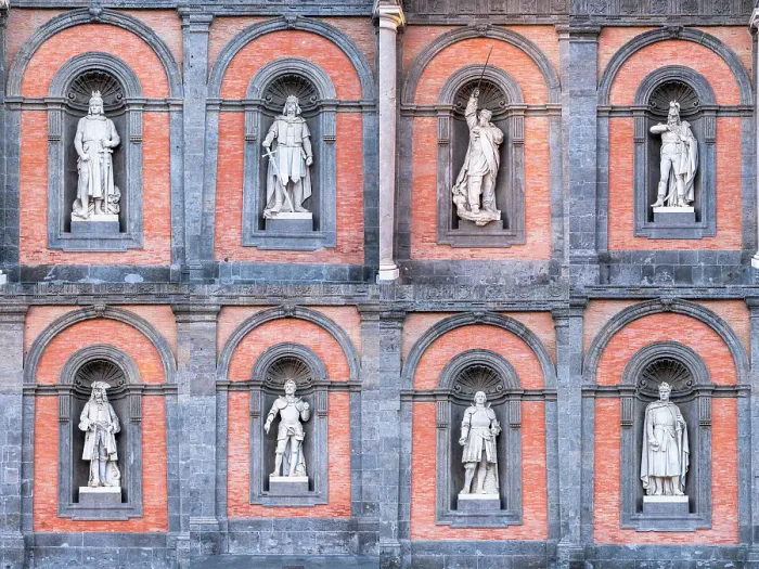 Framed Print : Details of old statues in the niches of the Royal Palace facade, Piazza del Plebiscito, Naples, Campania, Italy Framed Print : Details of old statues in the niches of the Royal Palace facade, Piazza del Plebiscito, Naples, Campania, Italy