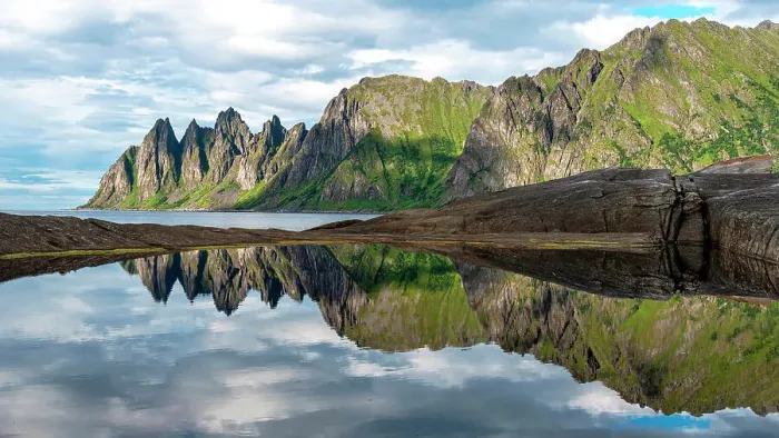 Framed Print : Devil's teeth Mountain mirrored, Ersfjorden, Senja, Northern Norway Framed Print : Devil's teeth Mountain mirrored, Ersfjorden, Senja, Northern Norway