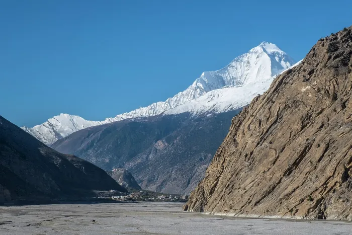 Framed Print : Dhaulagiri mountain and Kali Gandaki river near Jomsom, Lower Mustang, Nepal Framed Print : Dhaulagiri mountain and Kali Gandaki river near Jomsom, Lower Mustang, Nepal