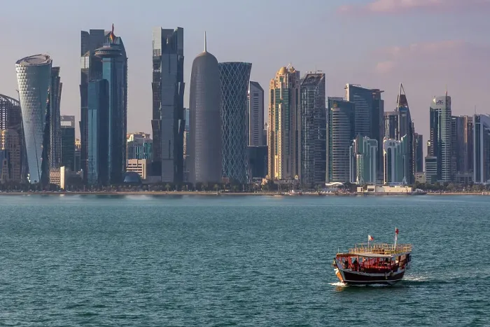 Framed Print : A Dhow in the Harbour with the West Bay Skyline, Doha, Qatar Framed Print : A Dhow in the Harbour with the West Bay Skyline, Doha, Qatar