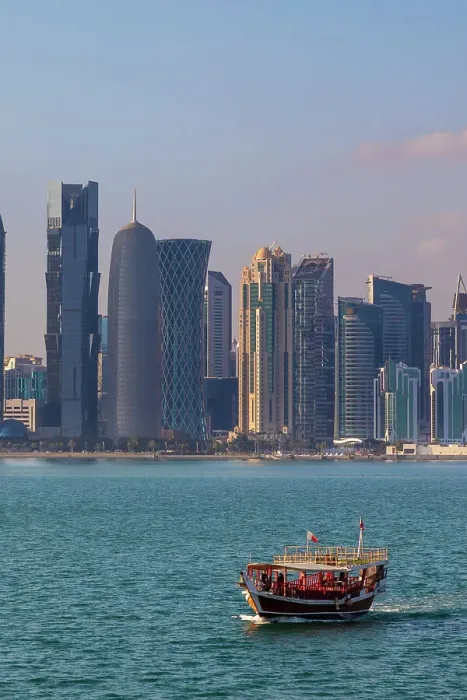 Framed Print : A Dhow in the Harbour with the West Bay Skyline, Doha, Qatar