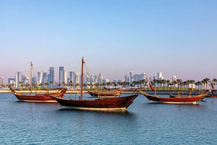Framed Print : Dhows with West Bay Skyline, Doha, Qatar, West Asia Framed Print : Dhows with West Bay Skyline, Doha, Qatar, West Asia