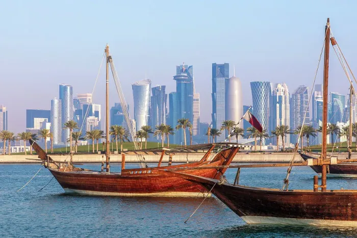 Framed Print : Dhows with West Bay Skyline, Doha, Qatar, West Asia Framed Print : Dhows with West Bay Skyline, Doha, Qatar, West Asia