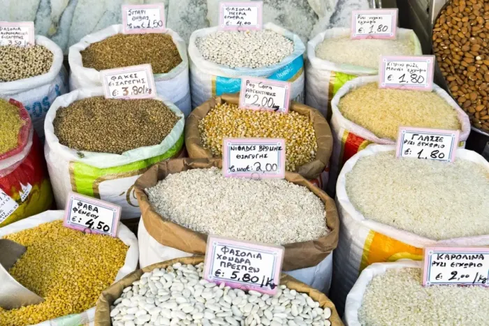 Framed Print : Different type of grain and rice at the Central Market in Athens, Greece Framed Print : Different type of grain and rice at the Central Market in Athens, Greece