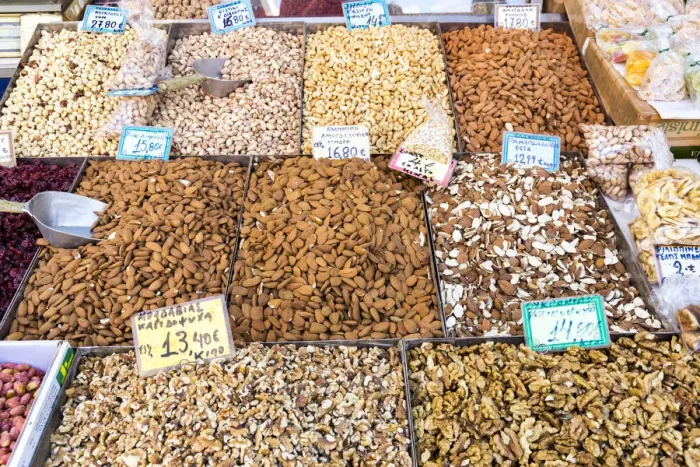 Framed Print : Different type of nuts at the Central Market in Athens, Greece Framed Print : Different type of nuts at the Central Market in Athens, Greece
