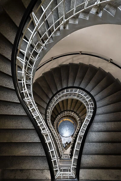 Directly above view of spiral staircase at House of the Black Madonna, Prague, Bohemia