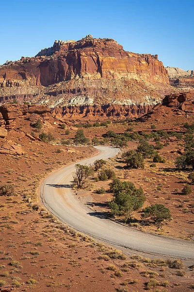 Dirt road and Whiskey Flat seen from Panorama Point, Capitol Reef National Park, Utah