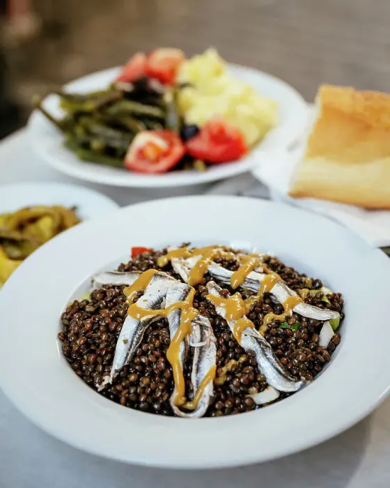 Framed Print : Dish of Anchovy and Lentils, Athens, Attica, Greece Framed Print : Dish of Anchovy and Lentils, Athens, Attica, Greece
