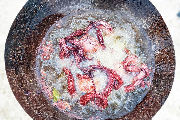 Dish with cooked octopus, Zanzibar, Tanzania