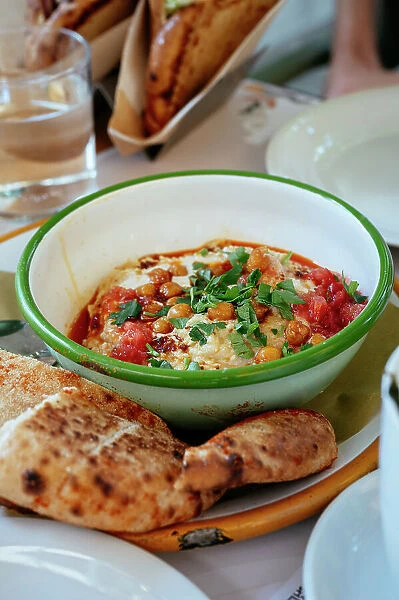 Dish of Hummus, Chickpea and Tomato, Athens, Attica, Greece