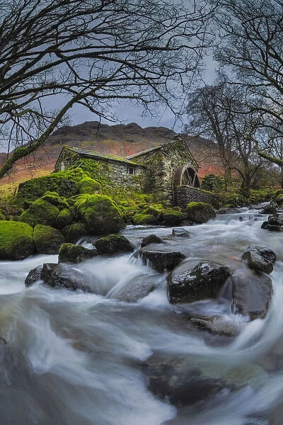 Dissused water mill, Borrowdale, Lake District National Park, Cumbria, England, UK