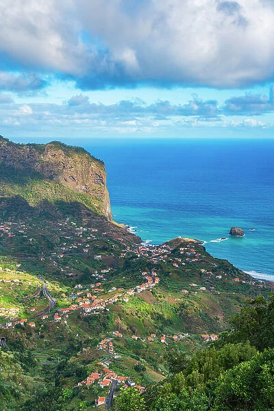 Distant view of Porto da Cruz, Machico, Madeira, Portugal