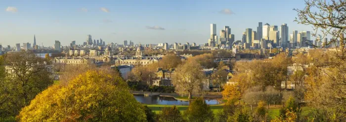 Framed Print : Docklands skyline from Greenwich Park, Greenwich, London, England, UK Framed Print : Docklands skyline from Greenwich Park, Greenwich, London, England, UK