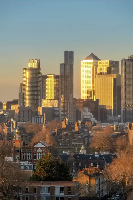 Framed Print : Docklands skyline from Greenwich Park, Greenwich, London, England, UK
