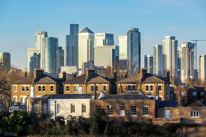 Framed Print : Docklands skyline from Greenwich Park, Greenwich, London, England, UK