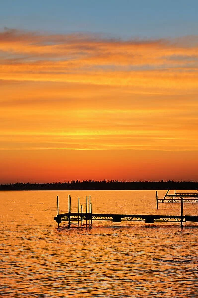 Docks on Clearwater Lake at sunrise Clearwater Lake Provincial Park, Manitoba, Canada