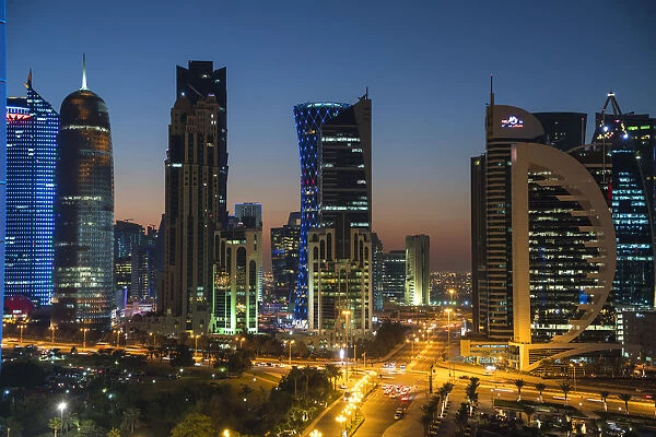 Doha skyline at dusk, Doha, Qatar