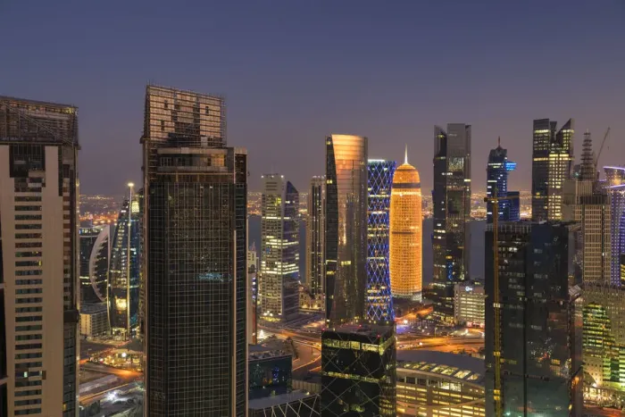 Framed Print : Doha skyline at dusk, Doha, Qatar Framed Print : Doha skyline at dusk, Doha, Qatar