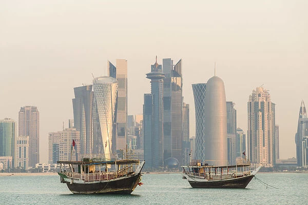 Doha skyline at sunrise, Doha, Qatar