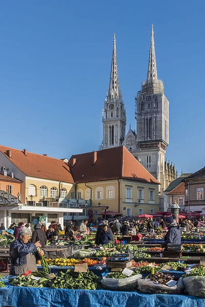 Dolac Market with Zagreb Cathedral in the background, Zagreb, Croatia