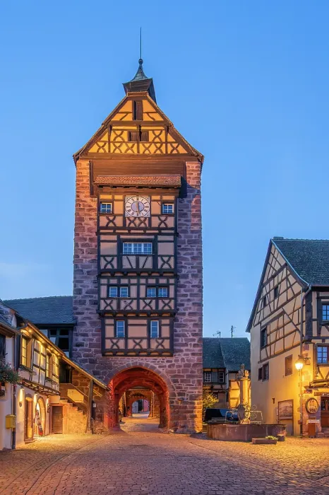 Framed Print : Dolder watchtower in Riquewihr at dusk, Alsace, Alsace Wine Road, Haut-Rhin, Grand Est, France Framed Print : Dolder watchtower in Riquewihr at dusk, Alsace, Alsace Wine Road, Haut-Rhin, Grand Est, France
