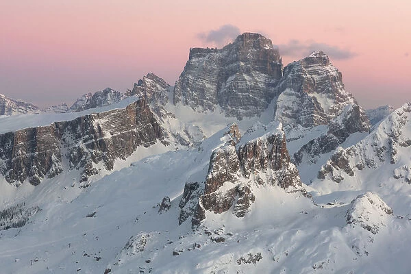Dolomites covered with snow in a winter evening, Dolomites, Belluno, Veneto, Italy