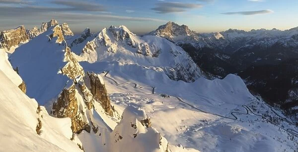 Dolomites landscape in wintertime, Giap pass, Dolomites, Belluno, Veneto, Italy
