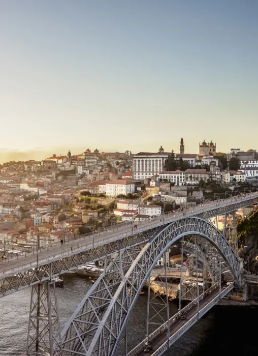 Framed Print : Dom Luis I Bridge at sunset, elevated view, Porto, Portugal Framed Print : Dom Luis I Bridge at sunset, elevated view, Porto, Portugal