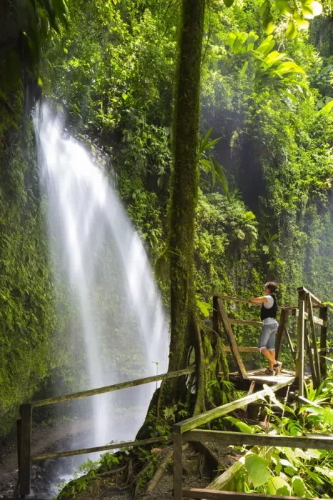 Framed Print : Dominica, Pont Casse. A tourst admires Soulton Falls. (MR) Framed Print : Dominica, Pont Casse. A tourst admires Soulton Falls. (MR)