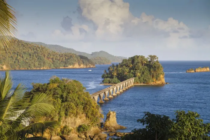 Framed Print : Dominican Republic, Eastern Peninsula De Samana, Semana, View of harbour and Los Puentes Framed Print : Dominican Republic, Eastern Peninsula De Samana, Semana, View of harbour and Los Puentes