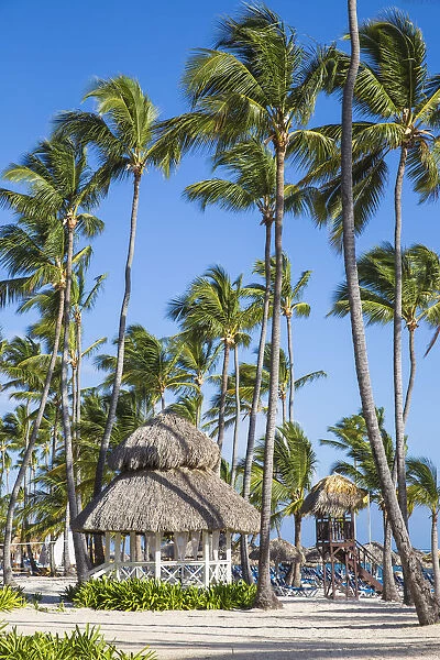 Dominican Republic, Punta Cana, Playa Cabeza de Toro, Thatched gazebo at Dreams Palm