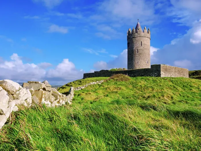Framed Print : Doonagore Castle, low angle view, Doonagore, County Clare, Ireland Framed Print : Doonagore Castle, low angle view, Doonagore, County Clare, Ireland