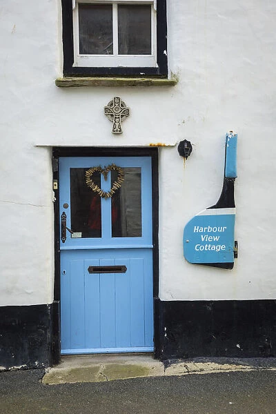 Door to old cottage, Polperro, Cornwall, England, UK