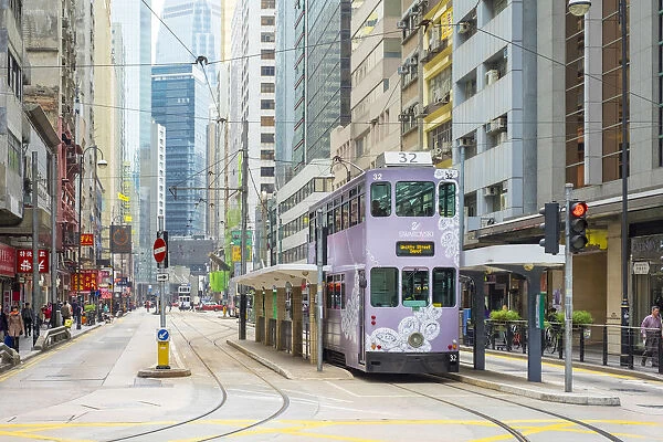Doube-decker tram on Des Voeux Road in Central Hong Kong, Hong Kong Island, Hong Kong