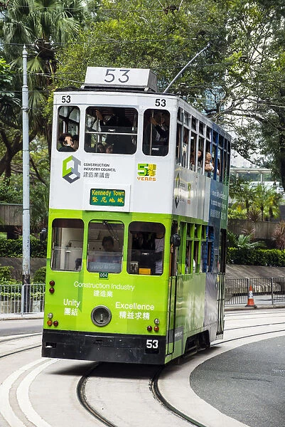 Double decker tram in Queensway, Hong Kong, China