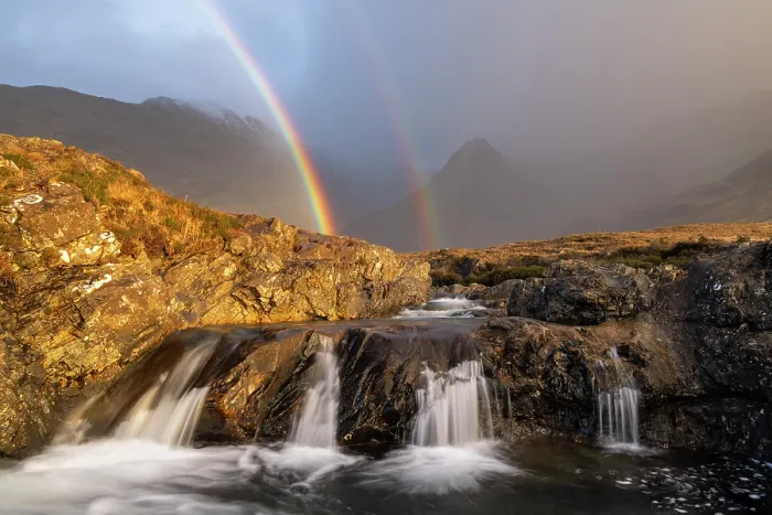 Framed Print : Double rainbow over the Black Cuillins and the Fairy Pools, Glenbrittle, Isle of Skye, Scotland. Winter (February) 2025 Framed Print : Double rainbow over the Black Cuillins and the Fairy Pools, Glenbrittle, Isle of Skye, Scotland. Winter (February) 2025