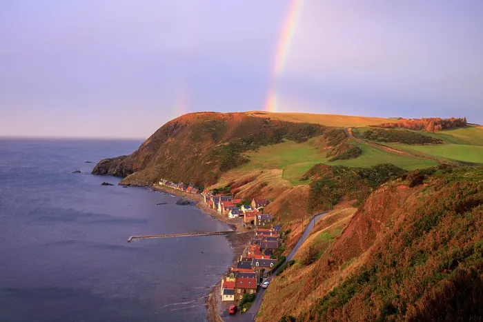Framed Print : Double rainbow over Crovie village, Crovie, Aberdeenshire, Scotland, UK Framed Print : Double rainbow over Crovie village, Crovie, Aberdeenshire, Scotland, UK