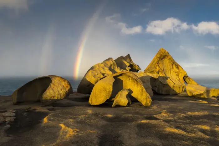 Framed Print : Double rainbow over Remarkable Rocks, Flinders Chase National, Kangaroo Island Framed Print : Double rainbow over Remarkable Rocks, Flinders Chase National, Kangaroo Island