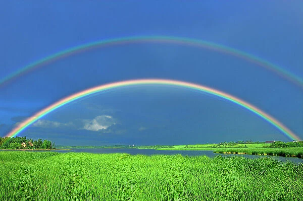 Double rainbow after storm St. Gedeon, Quebec, Canada