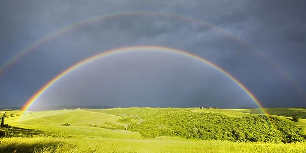 Double Rainbow over Val d Orcia, Tuscany, Italy