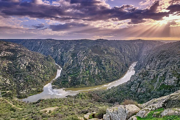 The Douro river, the border between Portugal and Spain, seen from the Fraga do Puio belvedere. Spain is on the other side of the river. Picote, Miranda do Douro. Portugal