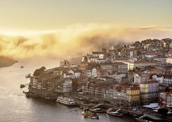 Framed Print : Douro River and Cityscape of Porto at sunset, elevated view, Portugal Framed Print : Douro River and Cityscape of Porto at sunset, elevated view, Portugal