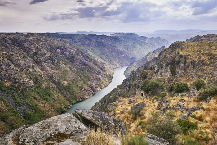 Framed Print : The Douro river cliffs that make the border with Spain. Spain in on the left side Framed Print : The Douro river cliffs that make the border with Spain. Spain in on the left side