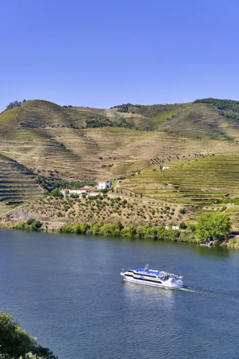 Framed Print : A Douro river cruise ship passing along the Quinta da Boavista Framed Print : A Douro river cruise ship passing along the Quinta da Boavista