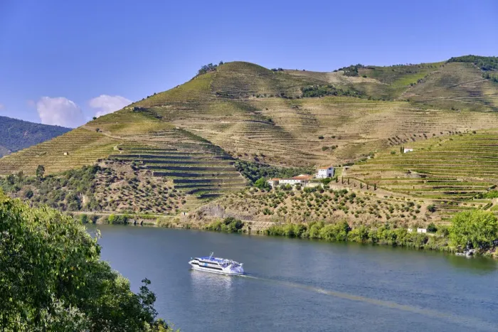 Framed Print : A Douro river cruise ship passing along the Quinta da Boavista Framed Print : A Douro river cruise ship passing along the Quinta da Boavista