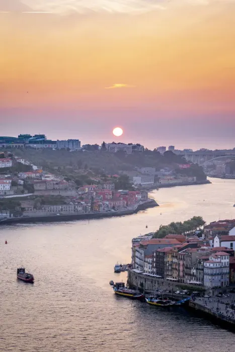 Framed Print : Douro River and Porto at sunset, Portugal, Europe